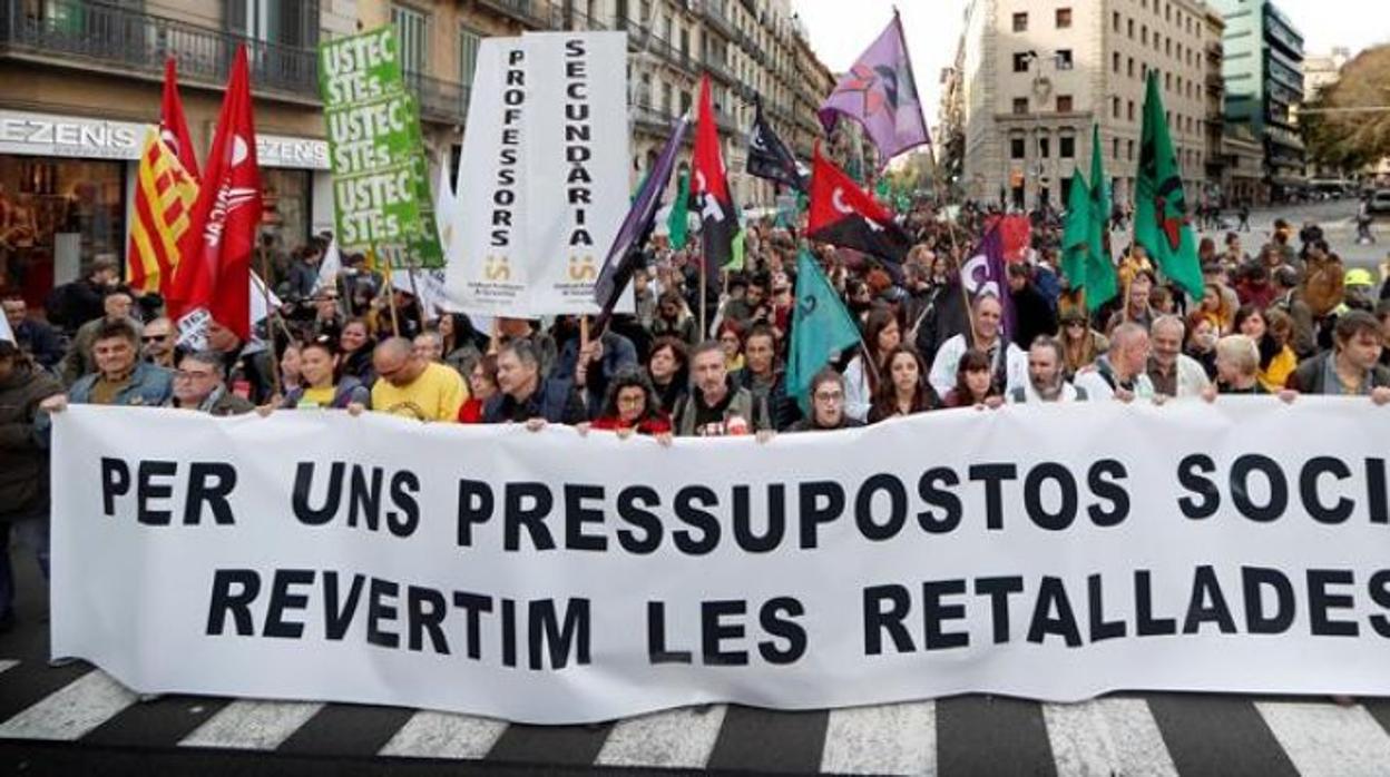 Manifestación de profesores en Cataluña