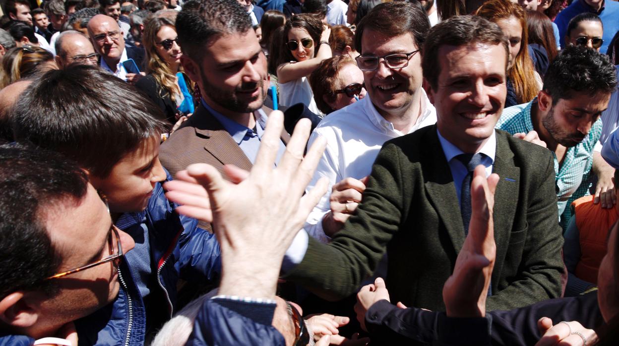 Pablo Casado, a su llegada este sábado al mitin en Valladolid