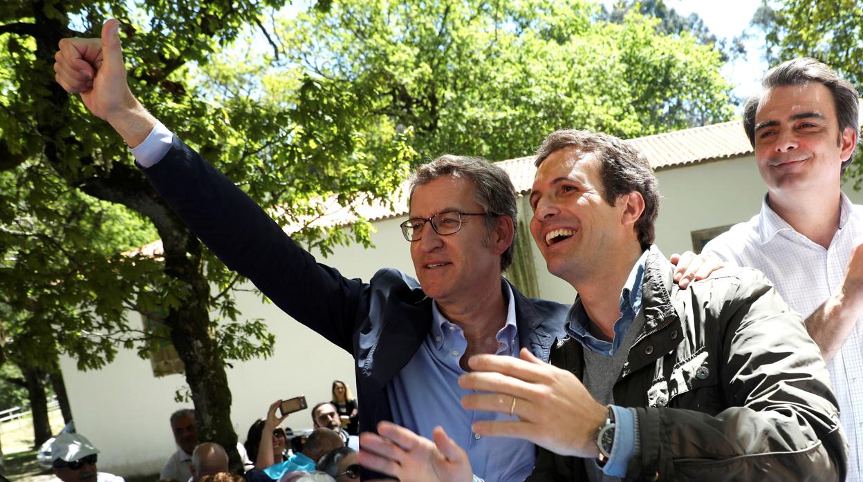 Alberto Núñez Feijóo y Pablo Casado este sábado en O Pino