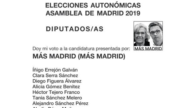 Carmena y Errejón aparecerán juntos en las papeletas de Más Madrid el 26-M