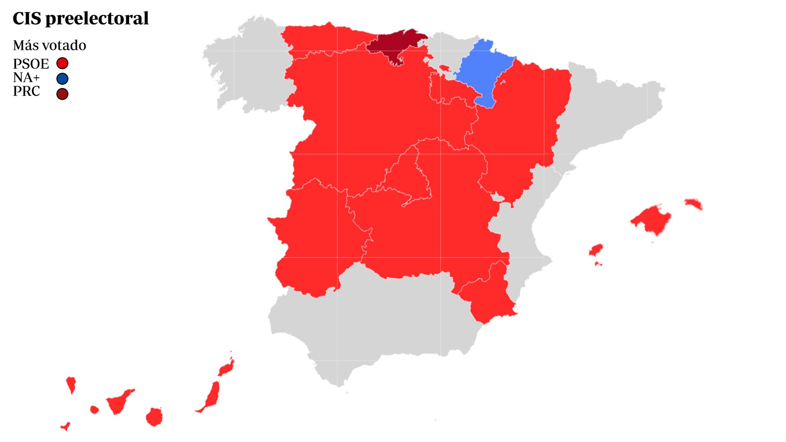 Encuesta preelectoral del CIS: El PSOE se impone en 10 de las 12 comunidades ante una derecha a la baja