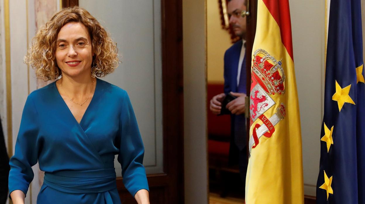 La presidenta del Congreso, Meritxell Batet, durante la rueda de prensa ofrecida ayer en el Congreso