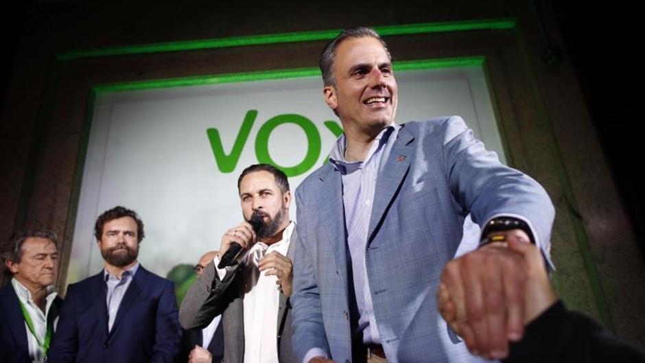 Javier Ortega Smith celebra los resultados electorales de Vox en Madrid