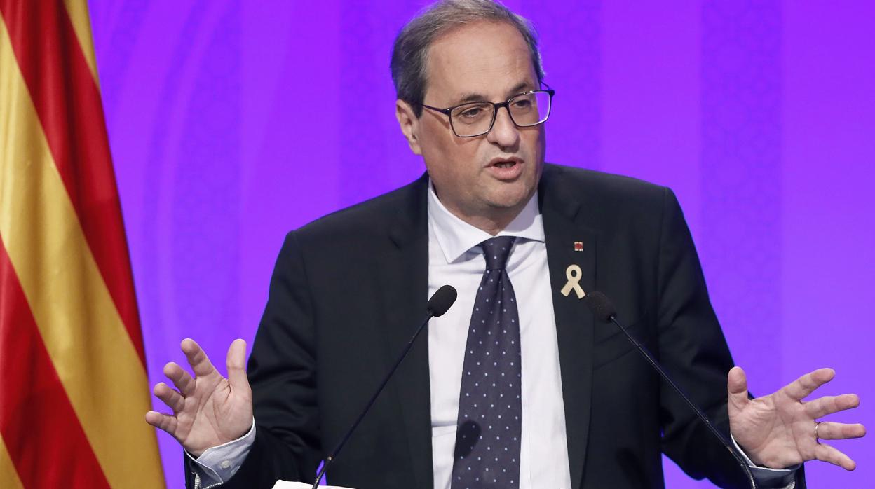 Quim Torra, durante la rueda de prensa ofrecida este martes en el Palau de la Generalitat