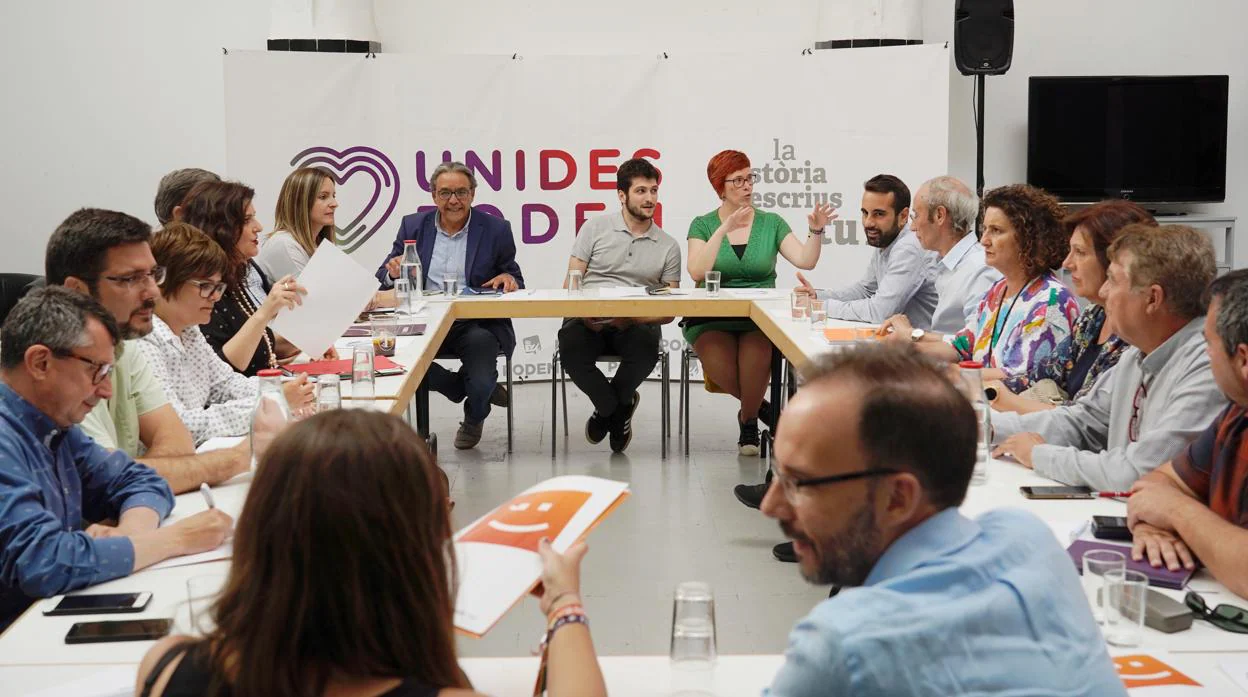 Reunión de los representantes de PSPV, Compromís y Podemos-EU el pasado miércoles