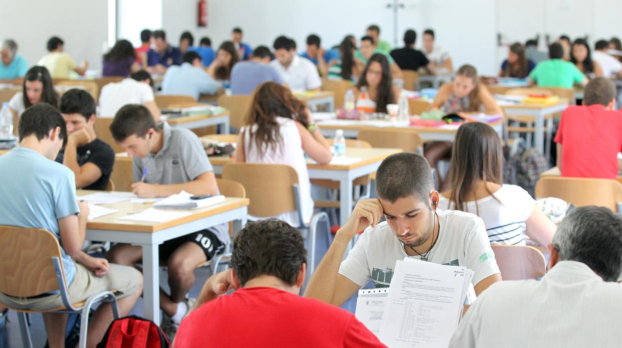 Alumnos estudiando en una biblioteca