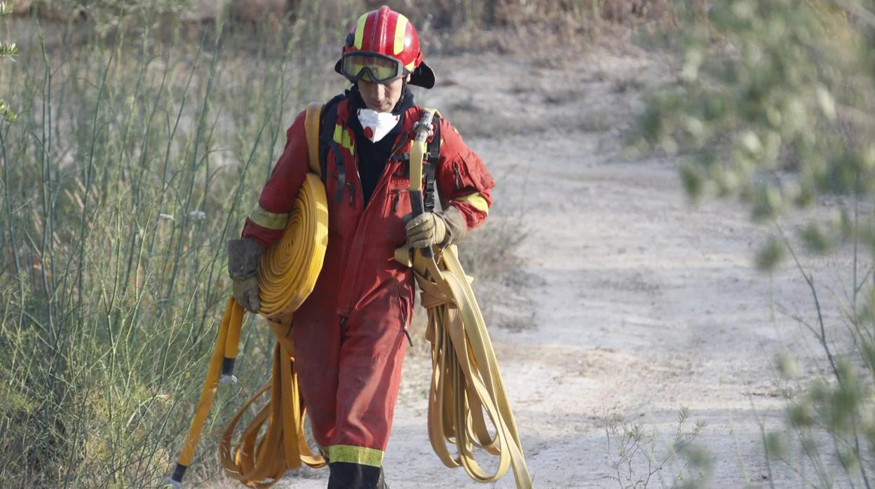 Los efectivos de emergencias tienen que soportar temperaturas cercanas a los 40 grados en la Ribera de Ebro