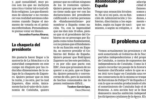 Recorte de la carta enviada por Teodoro García Egea a este periódico en 2004