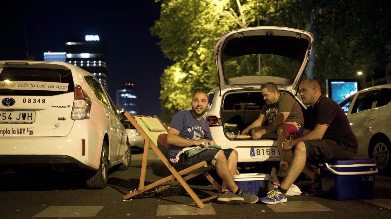 Taxistas acampados, el verano pasado, durante cinco días en la Castellana