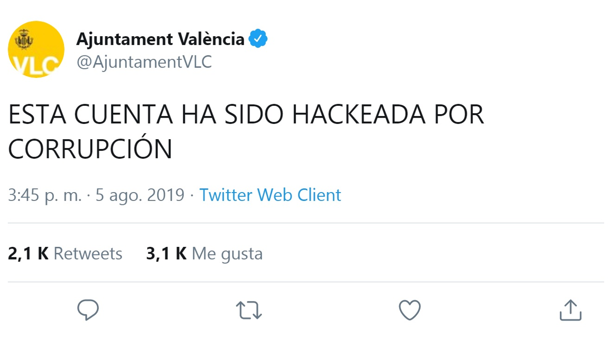 Captura del tuit de la cuenta oficial del Ayuntamiento de Valencia