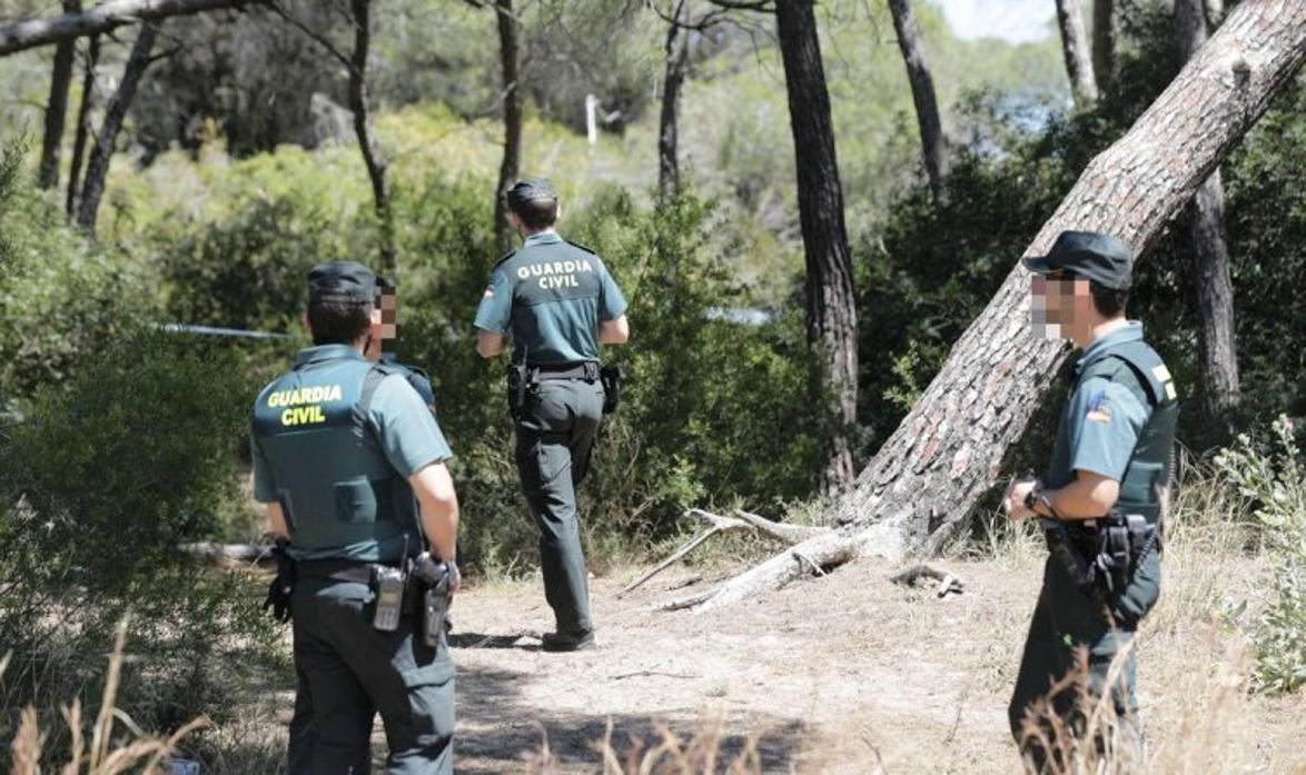 Agentes de la Guardia Civil buscando en una zona arbolada