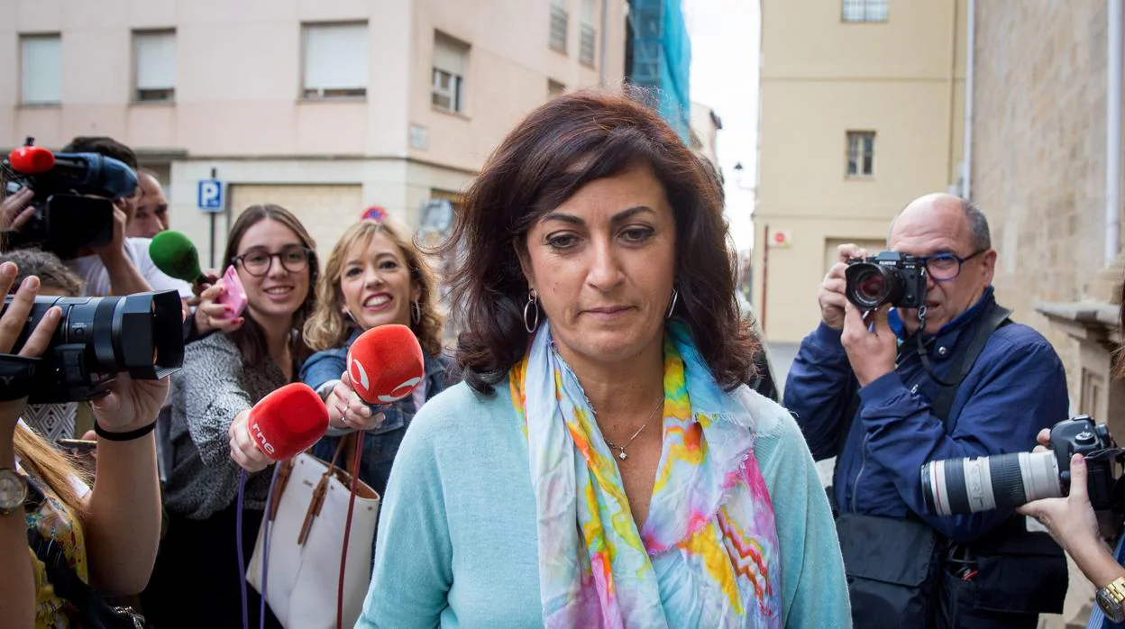 La candidata al gobierno riojano del PSOE Concha Andreu, a su llegada este lunes al parlamento riojano, ayer