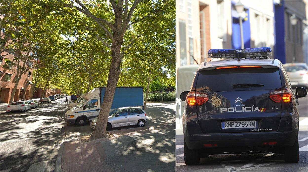 Zona de Vallecas donde se produjo la pelea. A la derecha, un coche patrulla de la Policía Nacional