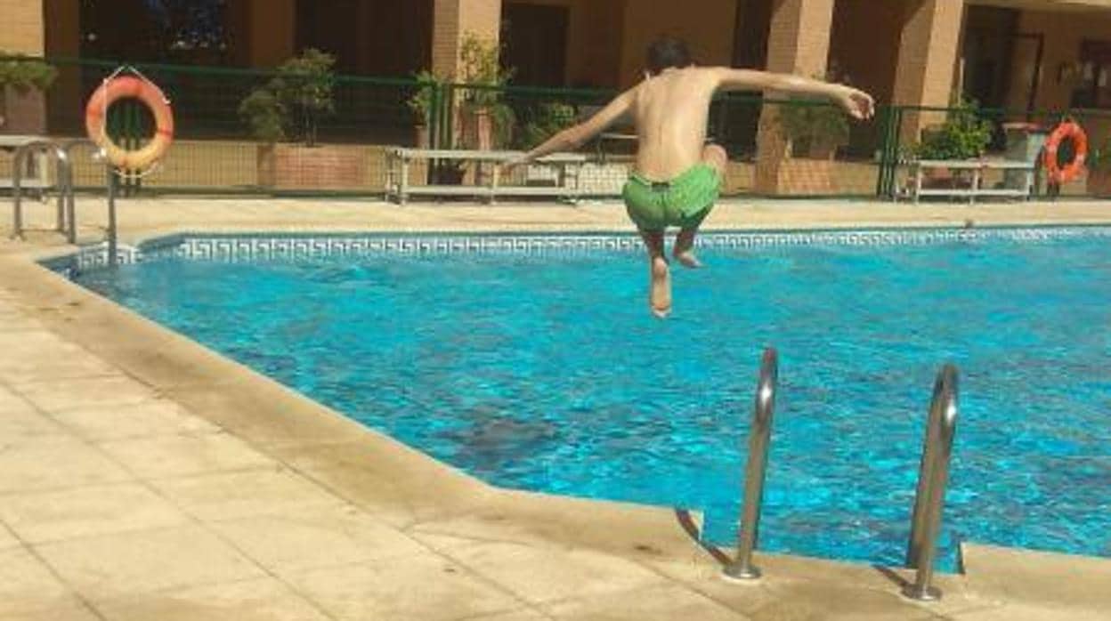 Un bañista saltando a una piscina, en imagen de archivo