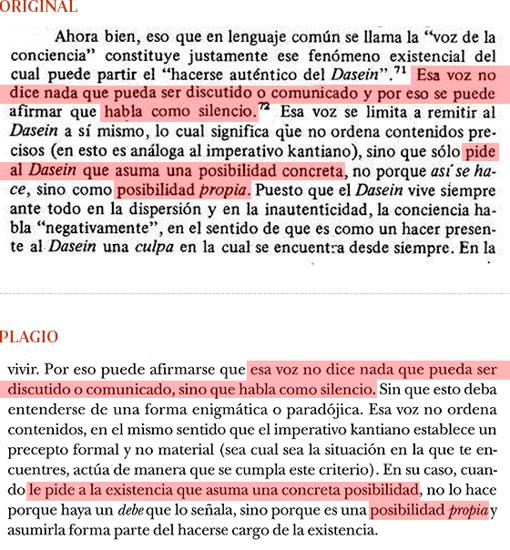 Plagio del libro de Cruz (pág. 193) a «Introducción a Heidegger», de G. Vattimo (pág. 52)