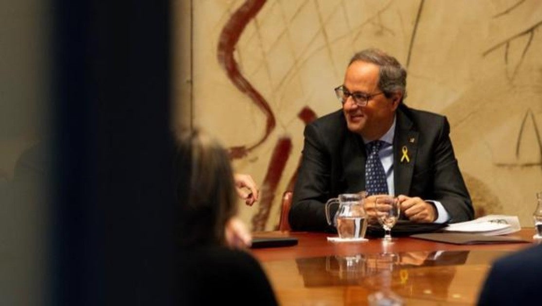 Quim Torra, momentos antes de la reunión del gobierno catalán, hoy