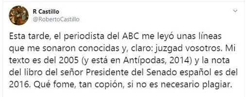 Tuit publicado por el profesor chileno el jueves tras recibir la llamada de ABC