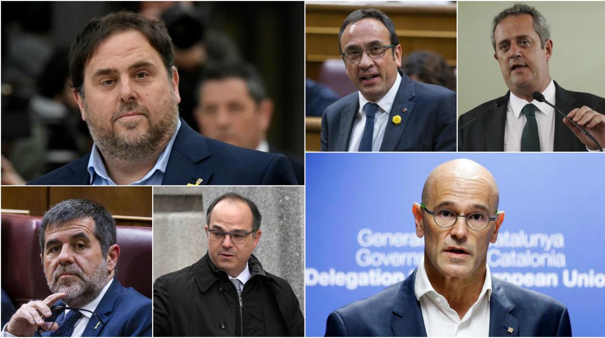 Parte superior: Oriol Junqueras, Josep Rull y Joaquim Forn; parte inferior: Jordi Sànchez, Jordi Turull y Raül Romeva