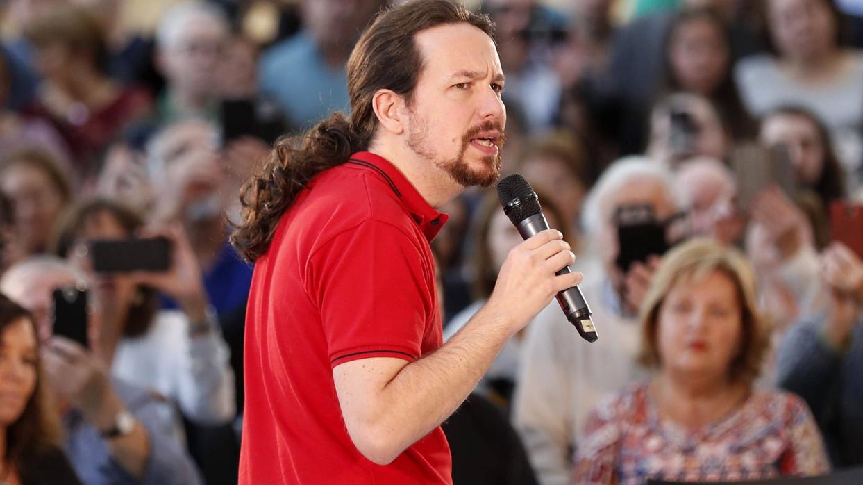 El líder de Podemos, Pablo Iglesias, durante un mitin en Oviedo, Asturias