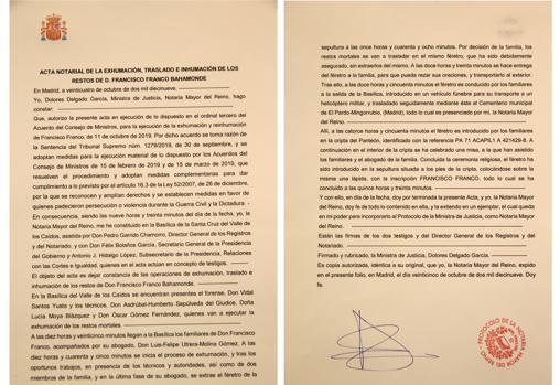 El acta de la exhumación de Franco: minuto a minuto de un día histórico