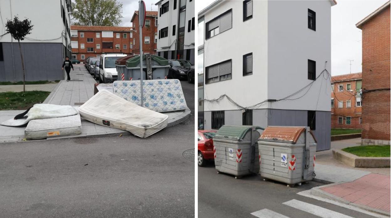 Imagen de antes y de después de que pasasen los servicios de limpieza para la visita de Pedro Sánchez al barrio