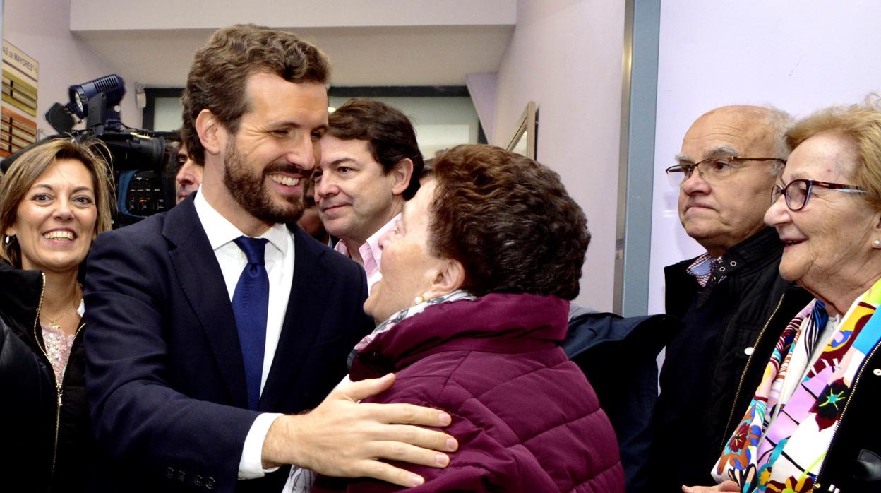 El presidente del PP, Pablo Casado, en un acto de campaña electoral