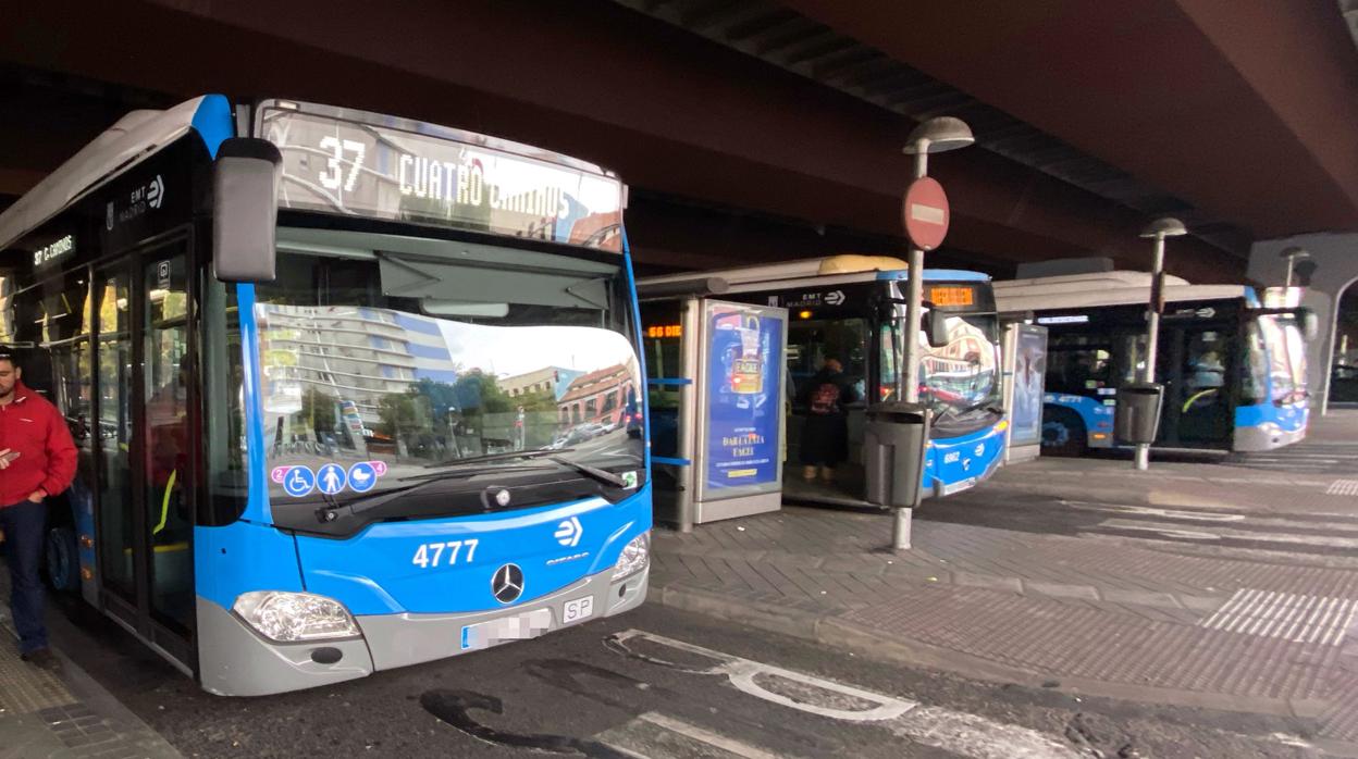 Varios autobuses de la EMT