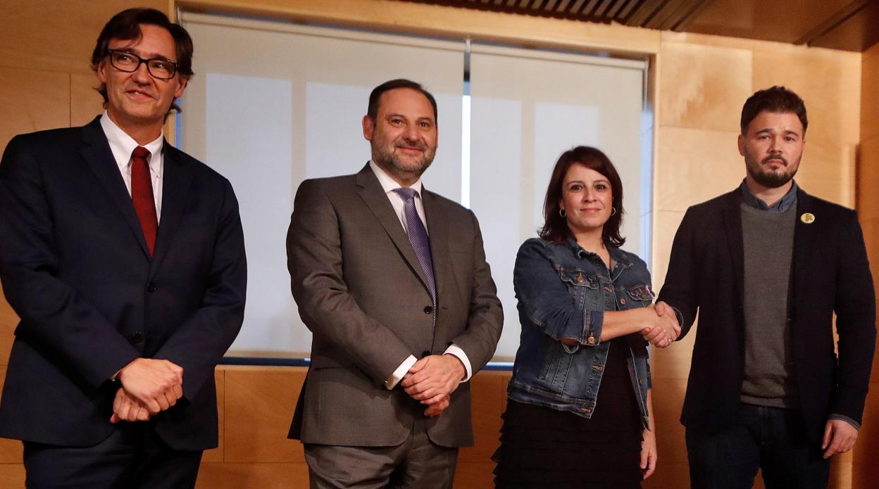 Reunión del pasado jueves entre los equipos negociadores de ERC yel PSOE