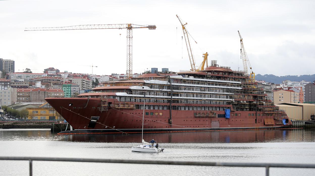 El crucero de lujo de Ritz-Carlton en el astillero vigués Hijos de J. Barreras, el pasado octubre