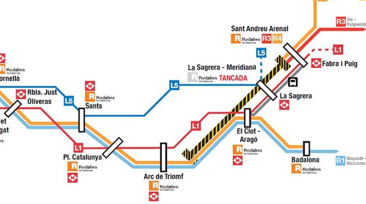 Mapa con las afectaciones previstas