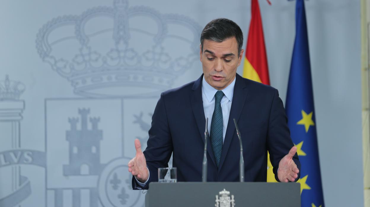 El presidente del Gobierno en funciones, Pedro Sánchez, durante una comparecencia en La Moncloa