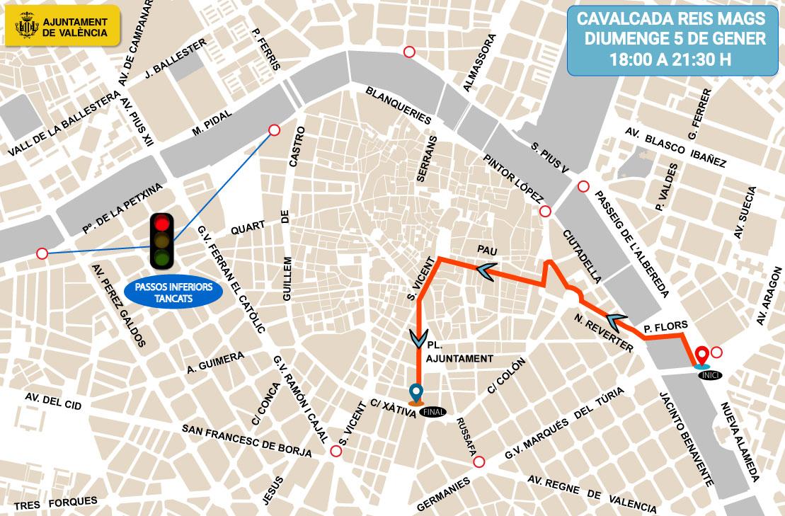 Cabalgata de Reyes 2020 en Valencia: recorrido y cortes de tráfico