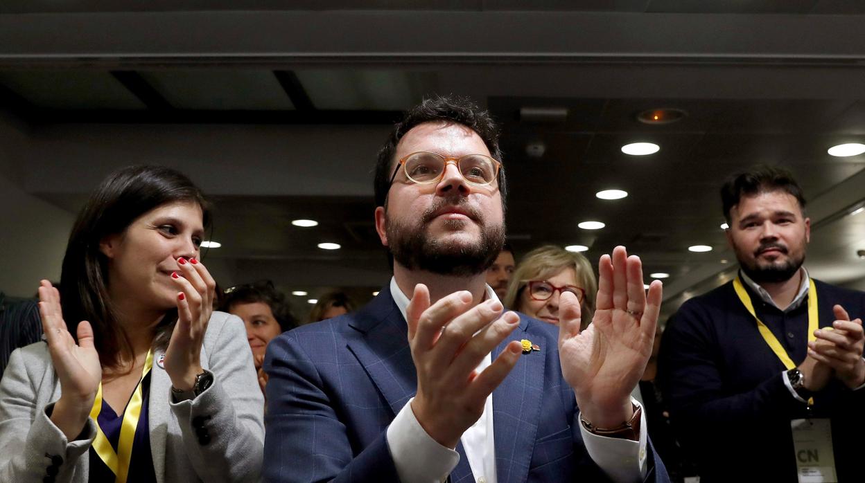 Marta Vilalta, Pere Aragonès y Gabriel Rufián en el Consell Nacional de ERC