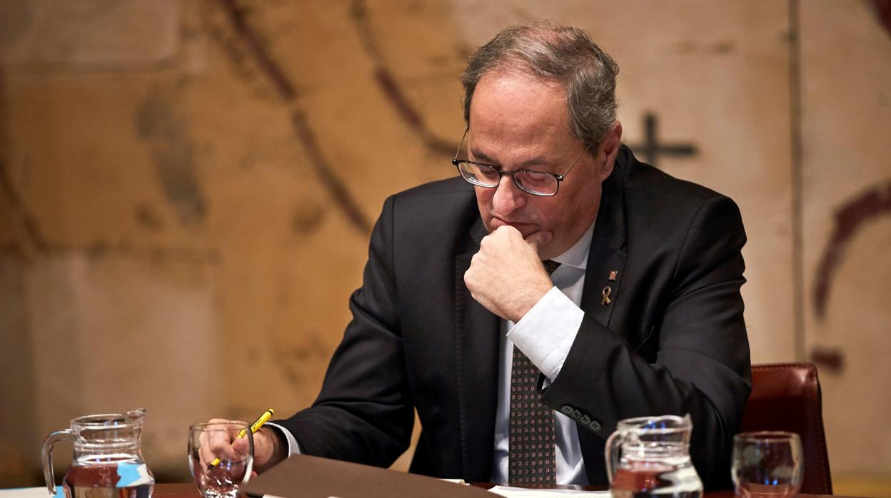 Quim Torra, esta mañana, en la reunión del Govern