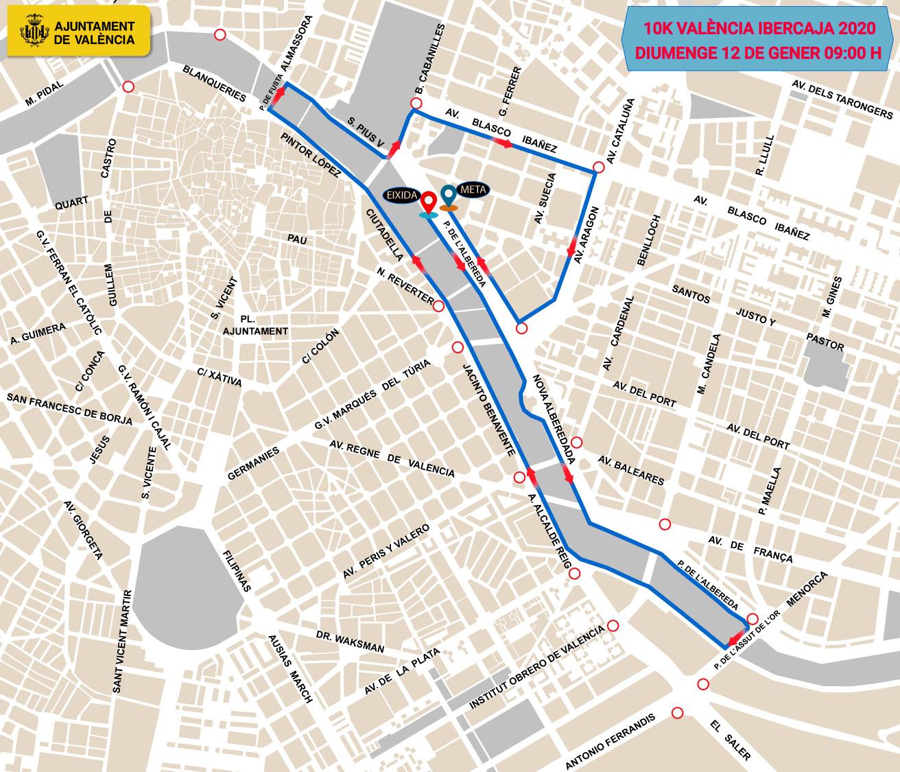 10K Valencia 2020: recorrido y cortes de tráfico para el domingo 12 de enero