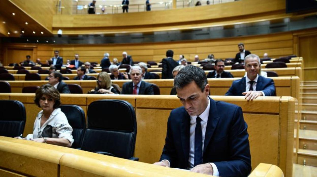 Dolores Delgado y Pedro Sánchez, en una imagen de archivo en el Senado