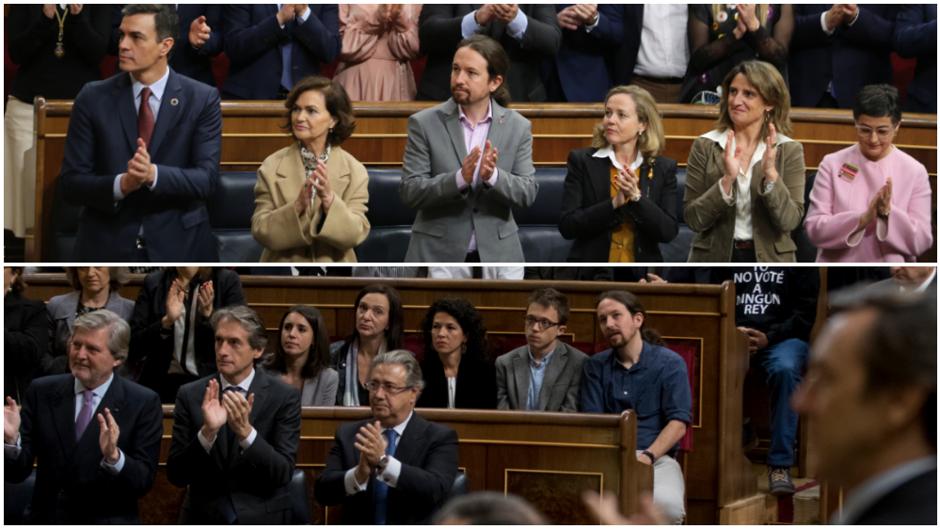 «Achupé, achupé...»: Pablo Iglesias, de estar sentado ante el Rey a aplaudir en americana