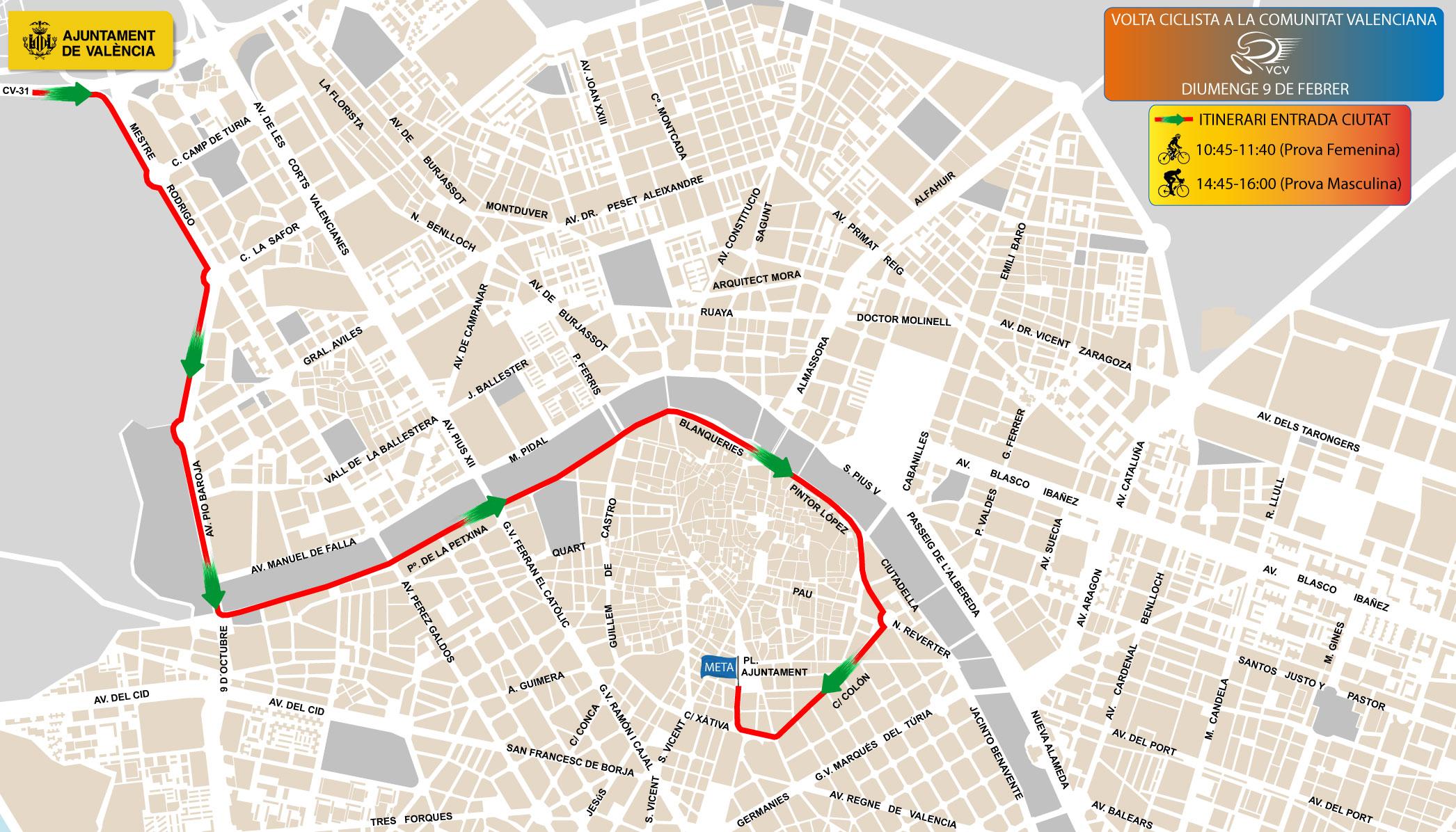 Calles cortadas en Valencia este domingo por la Vuelta Ciclista a la Comunidad Valenciana