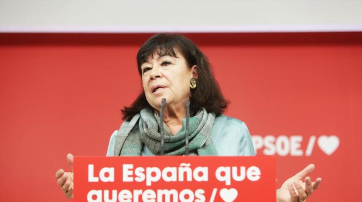 Cristina Narbona, este lunes en la sede del PSOE