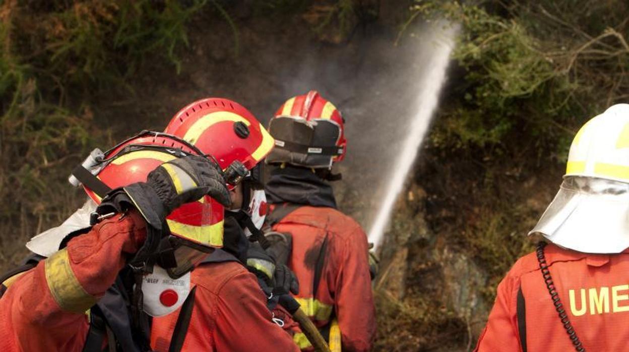 Miembros de la UME en la extinción de un incendio, en una foto de archivo