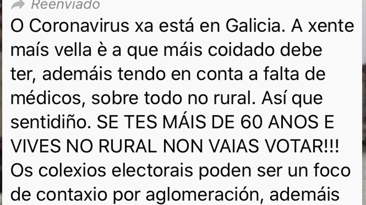 Captura del mensaje que ha circulado por los grupos de WhatsApp