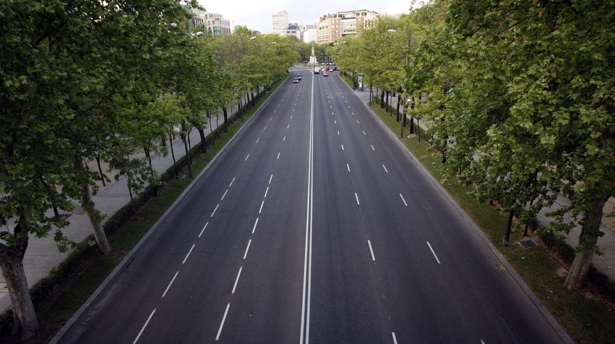 El Paseo de la Castellana, con mucho menos tráfico del habitual