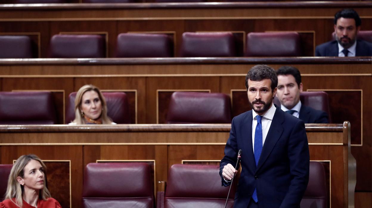 El presidente del PP, Pablo Casado, en el Pleno del Congreso del pasado miércoles