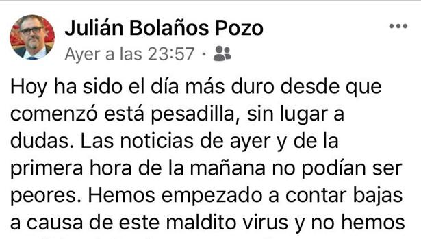 «Hemos empezado a contar bajas por este maldito virus y no hemos podido acompañar a sus familiares»