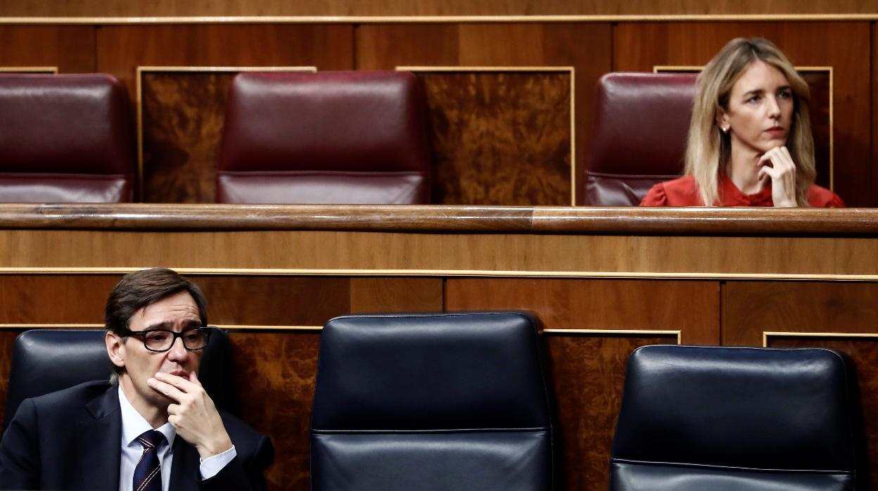 La portavoz parlamentaria del PP, Cayetana Álvarez de Toledo, en el Congreso con el ministro Illa