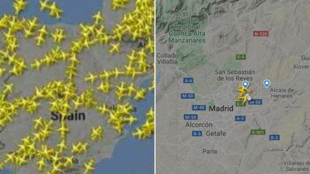 La imagen que demuestra el vacío del espacio aéreo madrileño al descender un 90% los vuelos de Barajas