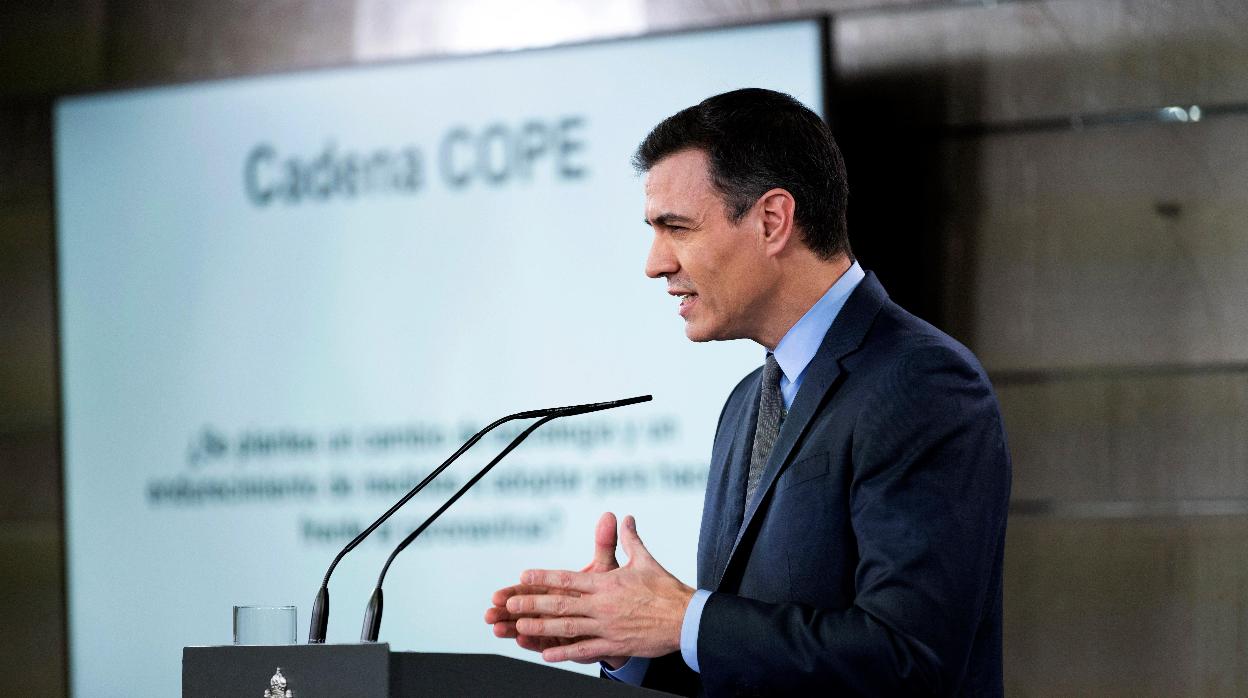 El presidente del Gobierno, Pedro Sánchez, durante su comparecencia