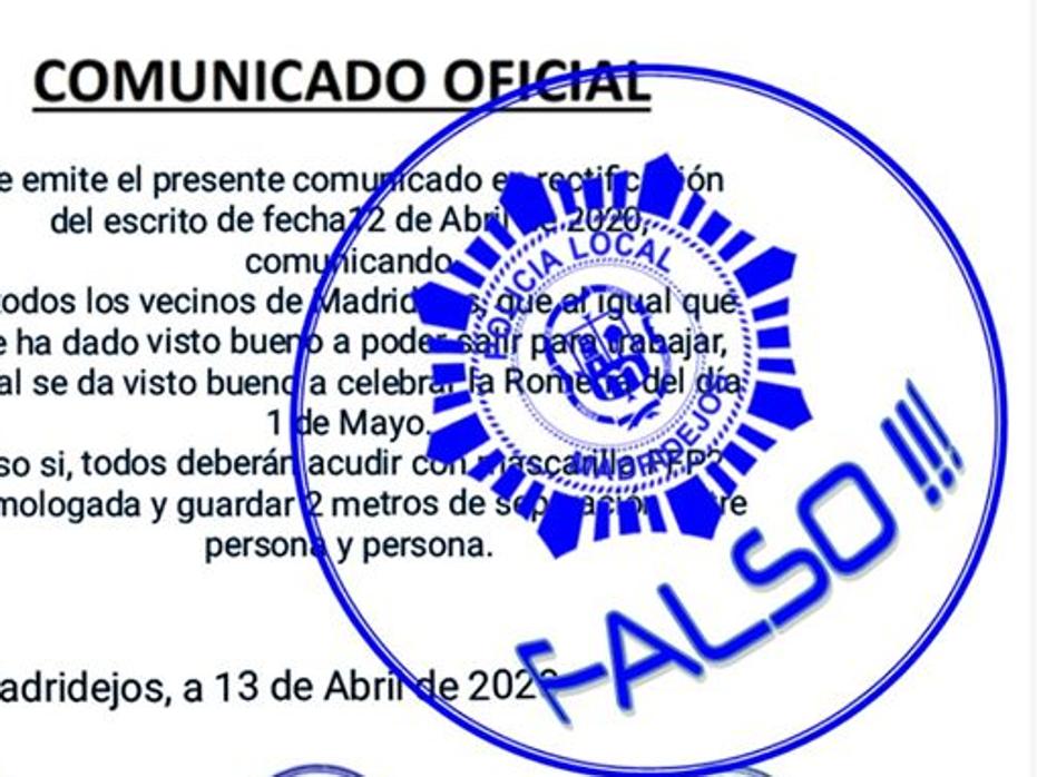 Documento falso certificado por la Policía Local de Madridejos