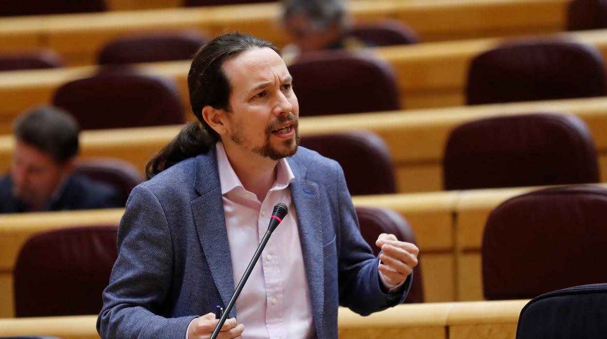 Iglesias, durante el rimer pleno de control al Gobierno en el Senado desde la declaración del estado de alarma