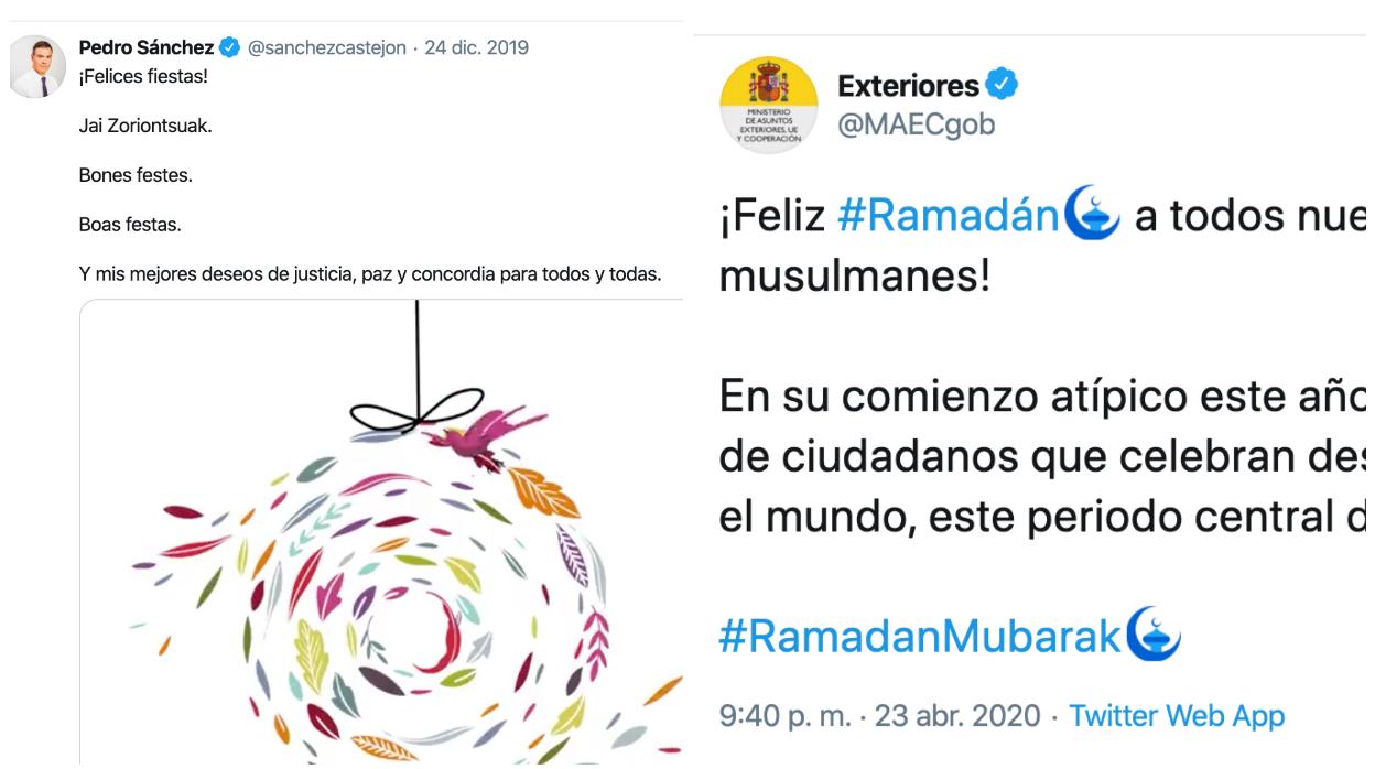 El Gobierno de Sánchez no felicita la Navidad, pero sí el Ramadán